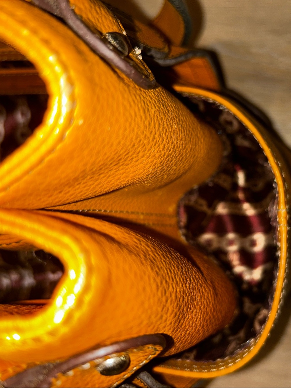 Tignanello Perfect 10 Mustard Yellow Pebbled Leather Studded Shoulder Bag Hobo - Picture 9 of 16
